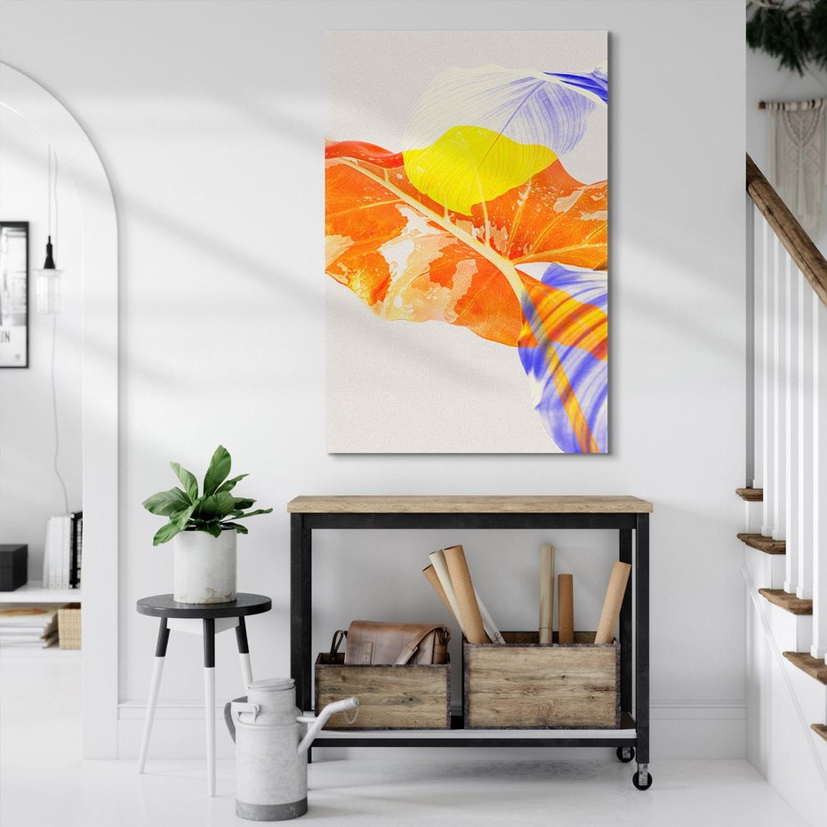 Obraz na płótnie 80x120 - Energetyczne Indygo - retro, tropikalne liście