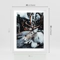 Plakat w ramie 40x50 - W Zimowej Krainie - renifer, zima - rama biała
