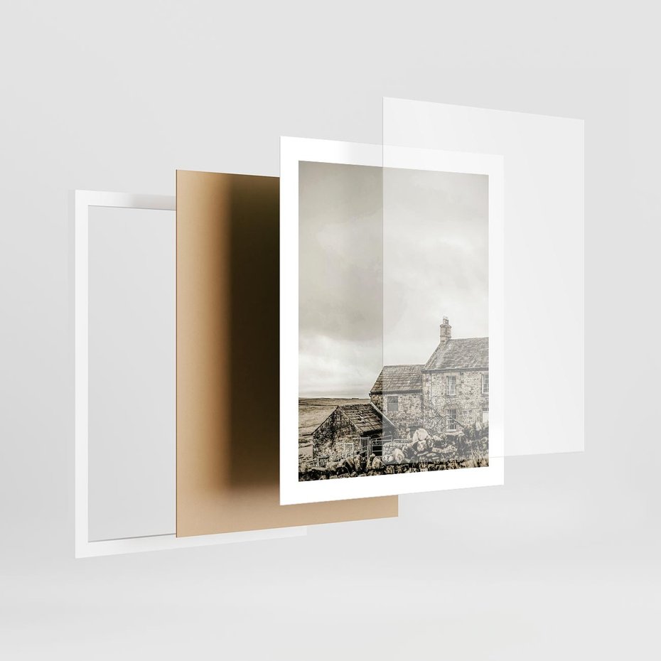 Plakat w ramie 40x50 - Kamienny Dom w Odcieniach Sepii - stary kamienny dom, odcienie sepii - rama biała