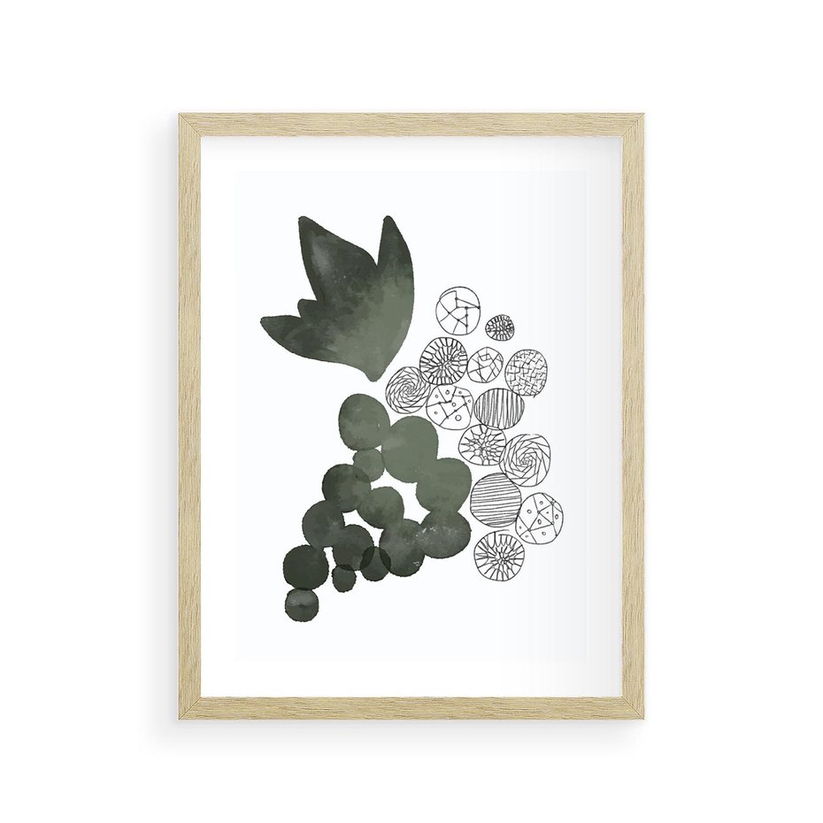 Plakat w ramie 30x40 - Grono Abstrakcji - minimalistyczny plakat, winogrona - rama drewno
