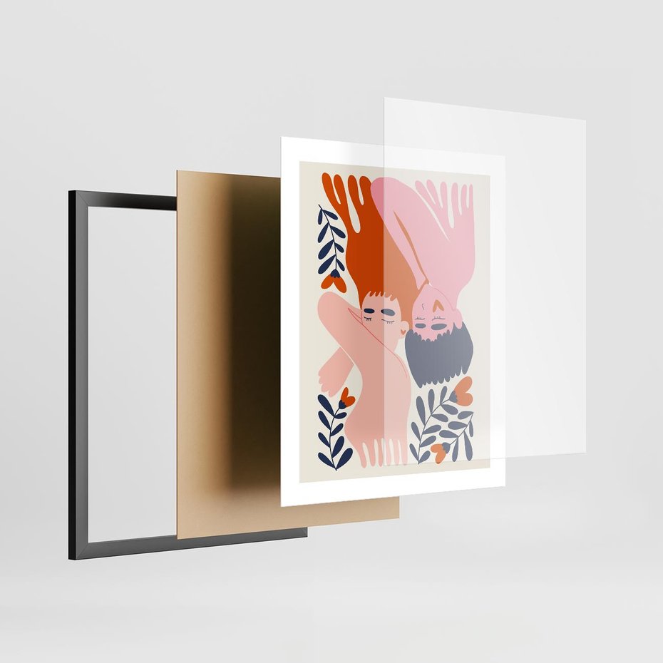 Plakat w ramie 40x50 - Miłość w Dwóch Sercach - miłość, para zakochanych - rama czarna