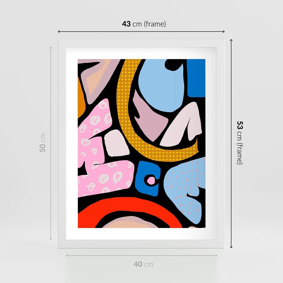 Plakat w ramie 40x50 - Kolory Komiksu - abstrakcyjne formy, komiksowy styl - rama biała