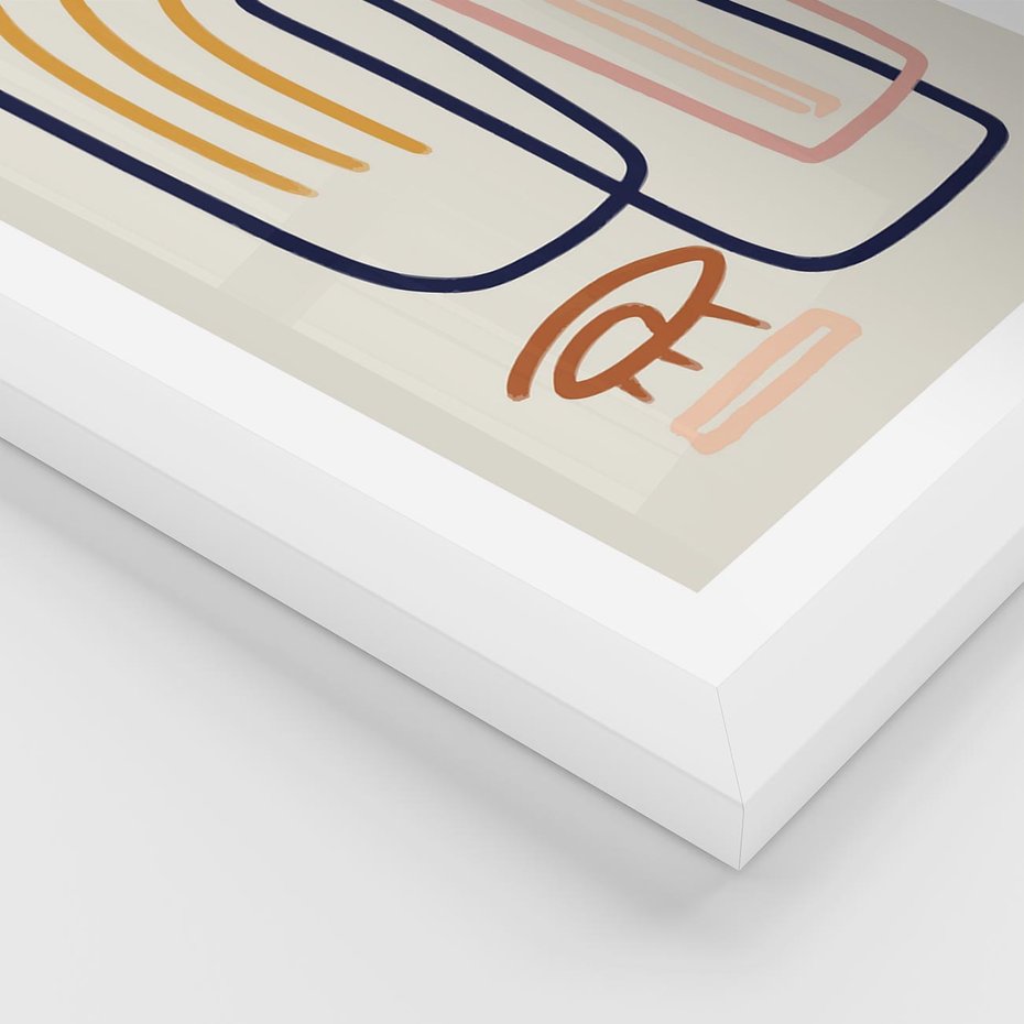 Plakat w ramie 50x70 - Abstrakcyjne Mrugnięcie - abstrakcja w stylu picasso, beżowe tło - rama biała