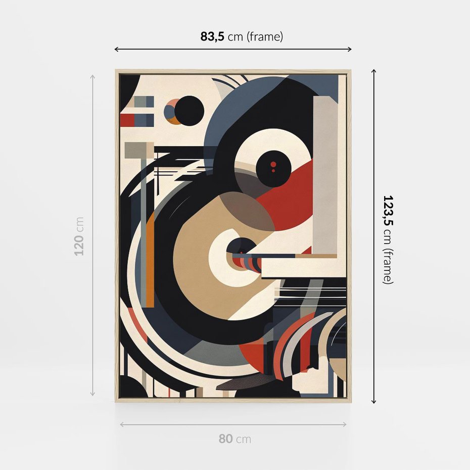 Obraz w ramie 80x120 - Wibracje Marzeń - abstrakcyjny obraz, geometryczne koła - rama drewno