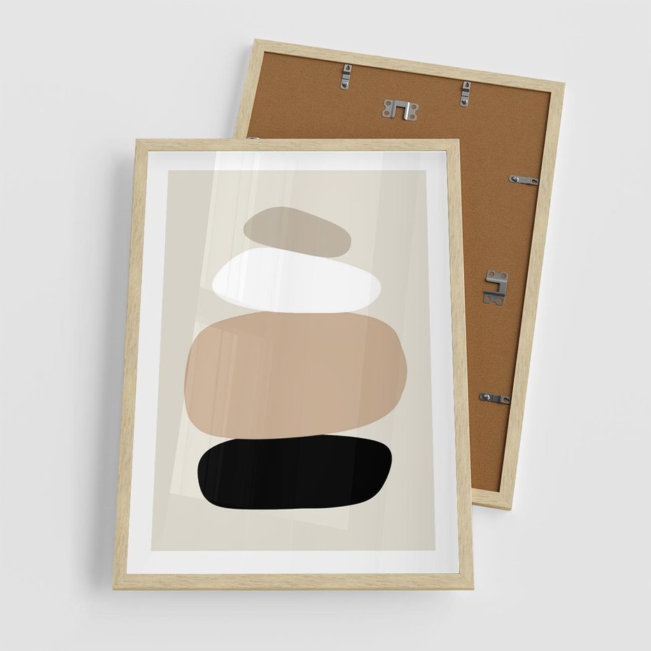 Plakat w ramie 50x70 - Zgeometryzowane Kształty - modernistyczny plakat, obłe kształty - rama drewno