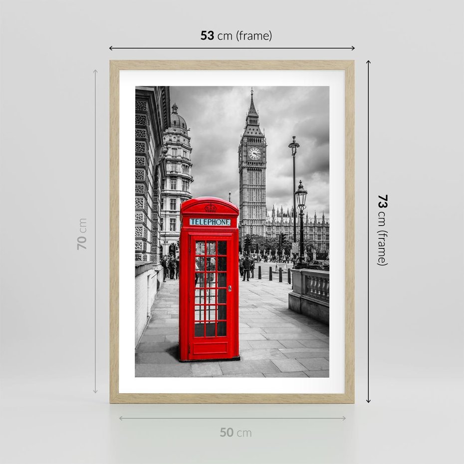 Plakat w ramie 50x70 - Budka telefoniczna w Londynie - budka, Londyn - rama drewno