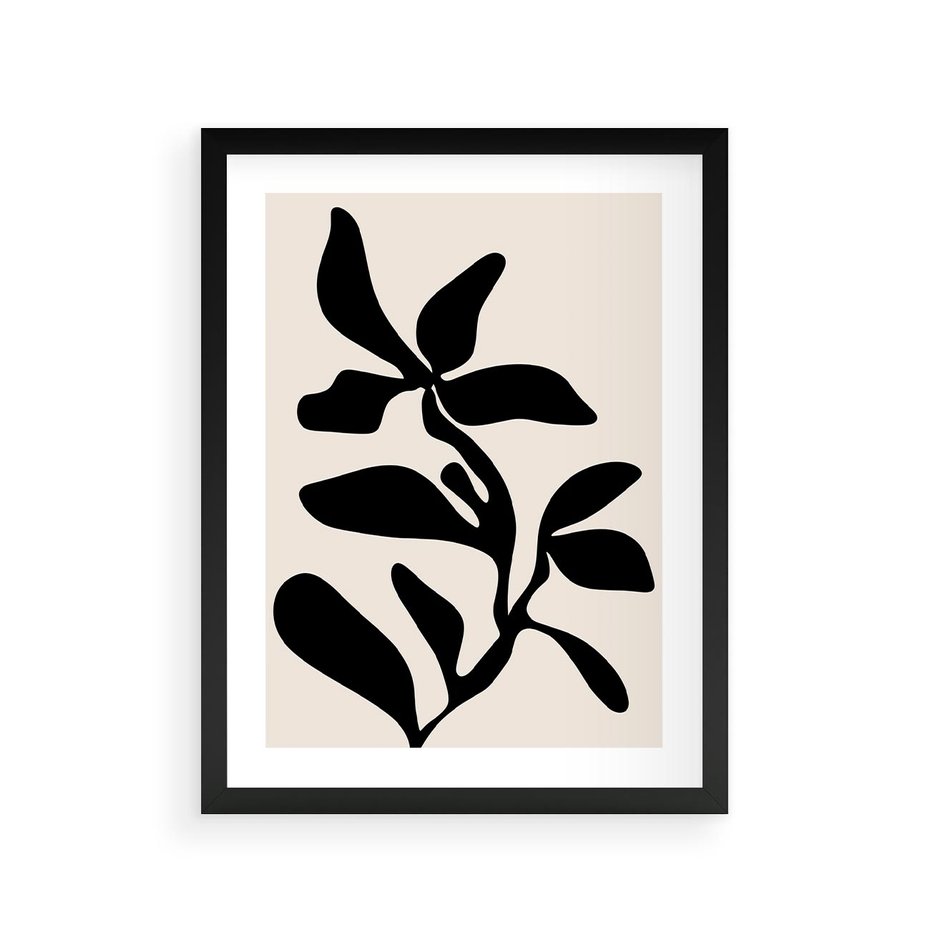 Plakat w ramie 30x40 - Wibracje Akwarelowych Ścieżek - abstrakcyjny minimalistyczna kwiat, czarno biały plakat - rama czarna