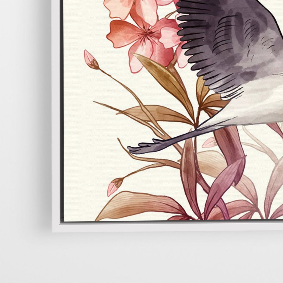 Obraz w ramie 80x120 - Szept Japonii - japońska sztuka, ptak - rama biała