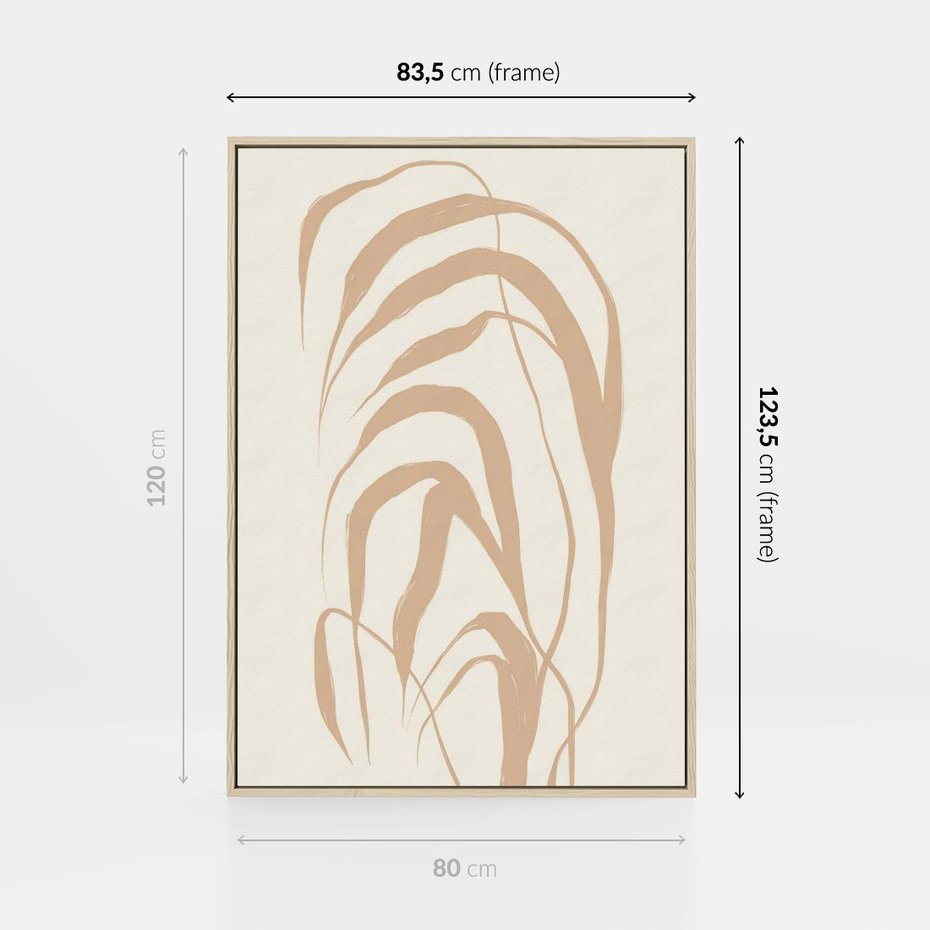 Obraz w ramie 80x120 - Formy Nowoczesności - minimalistyczny plakat, liście palmy - rama drewno