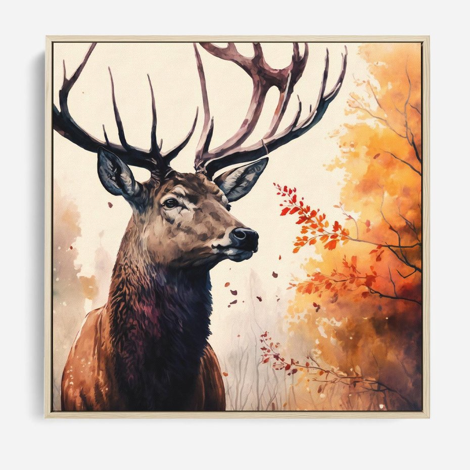 Obraz w ramie 80x80 - Jesienny Monarcha Lasu - grafika komputerowa, na podstawie obrazu - rama drewno