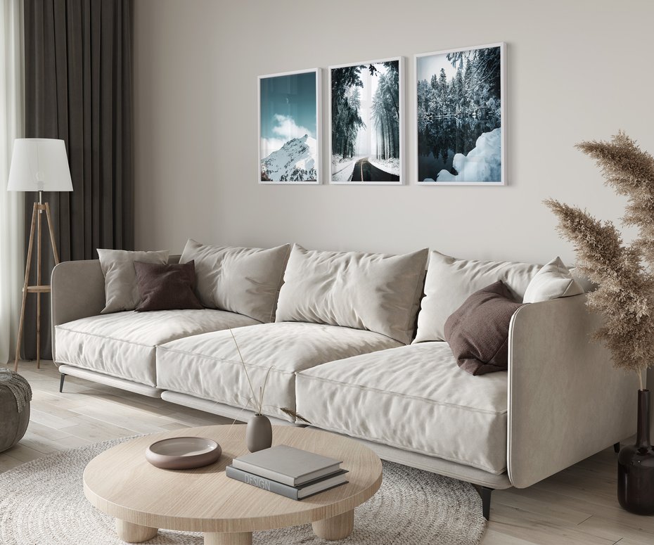 Zestaw obrazy w ramie 40x50 galeria - Zima, w, górach, droga, perspektywa - rama biała