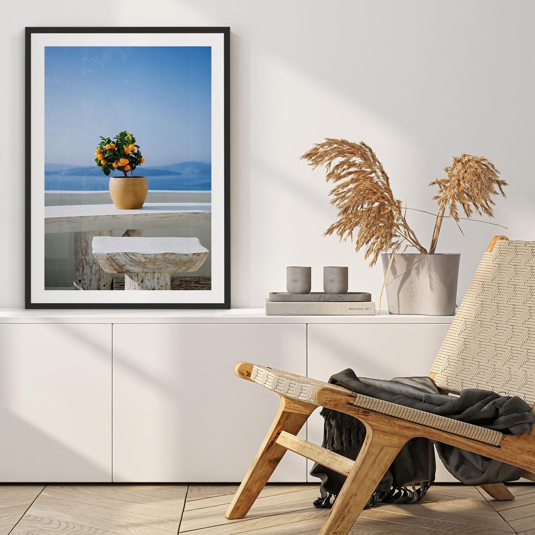 Plakat w ramie 30x40 - Uroki Santorini - Santorini, Grecja - rama czarna