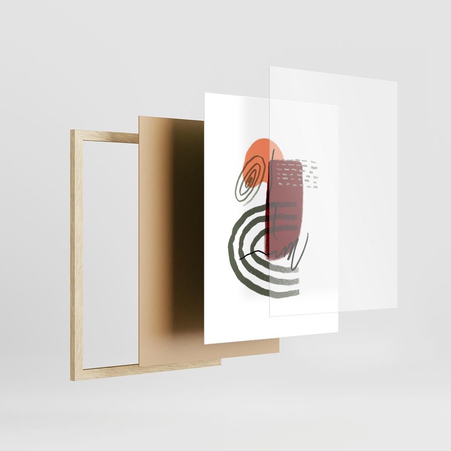 Plakat w ramie 30x40 - Boho Raj - abstrakcyjna sztuka, boho kształty - rama drewno