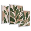 Zestaw obrazy w ramie 30x40 galeria - Liście, graficzne, boho - rama biała