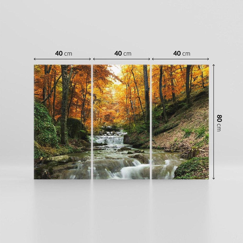 Obraz na płótnie 120x80 - Urok lasu: drzewa i strumyk w harmonii - las, drzewa