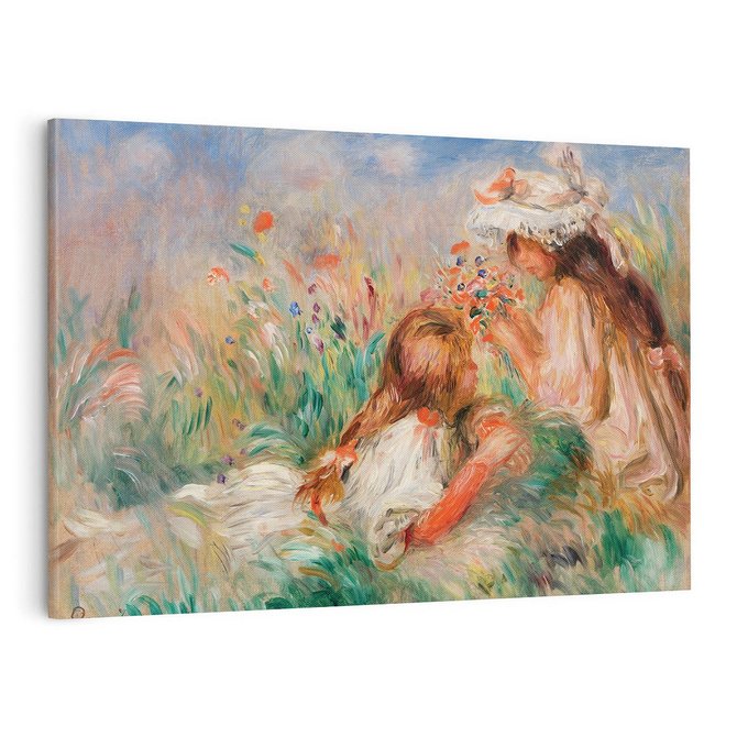 Obraz na płótnie 120x80 - Girls in the Grass Arranging a Bouquet, Pierre-Auguste Renoir - Reprodukcja - reprodukcja, obraz na płótnie