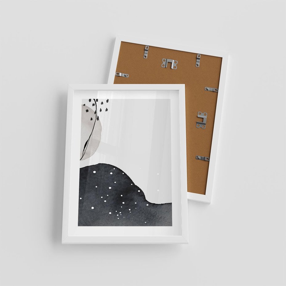 Plakat w ramie 30x40 - Szara Abstrakcja - abstrakcja, akwarela - rama biała