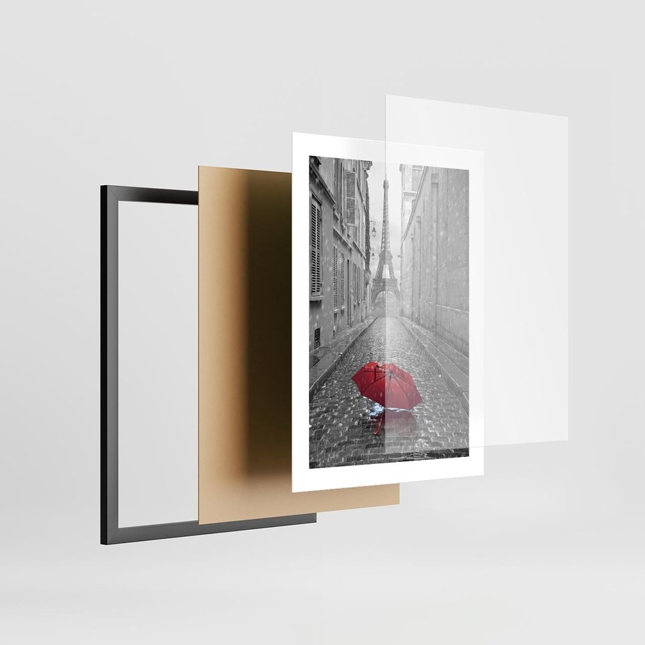 Plakat w ramie 30x40 - Kolorowy parasol w Paryżu - Paryż, parasol - rama czarna