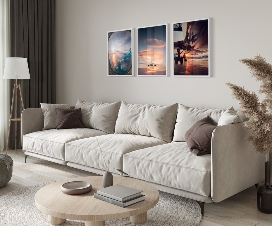 Zestaw obrazy w ramie 30x40 galeria - Samolot, zachód, podróż - rama biała