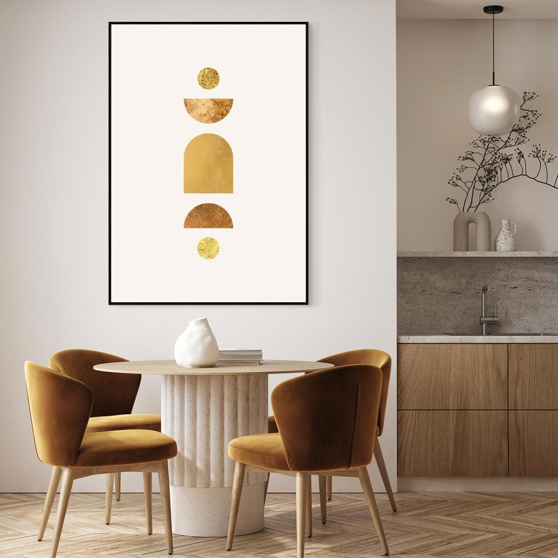 Obraz w ramie 70x100 - Abstrakcyjne Wzory - geometryczne złote kształty, tekstura - rama czarna