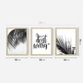 Zestaw obrazy w ramie 50x70 galeria - Palmy, liście, cytat, napis - rama drewno