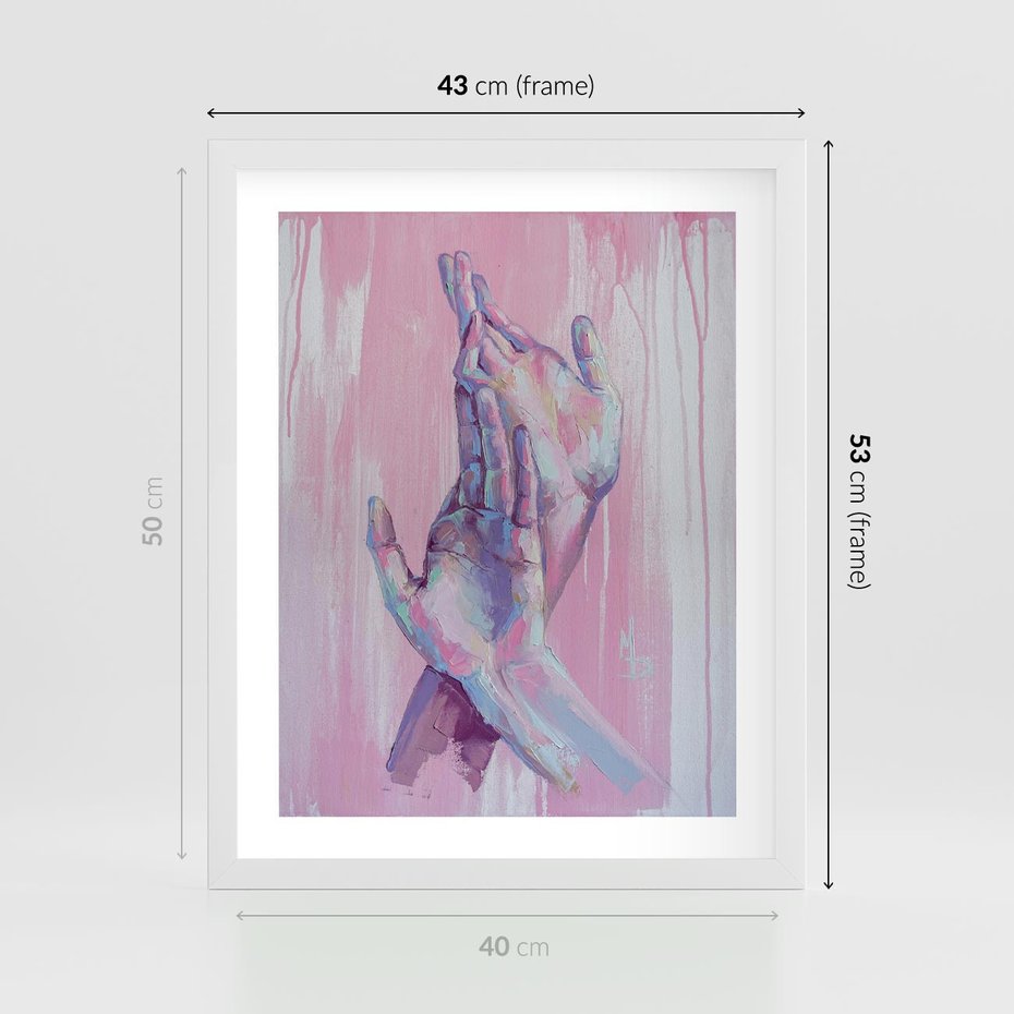 Plakat w ramie 40x50 - Splecione - obraz olejny, pastelowe kolory - rama biała