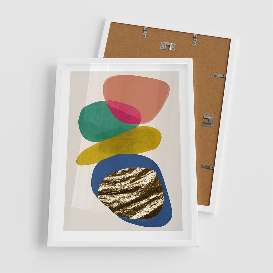 Plakat w ramie 50x70 - Kolorowe Przenikanie Kształtów - abstrakcyjne formy, obraz olejny - rama biała