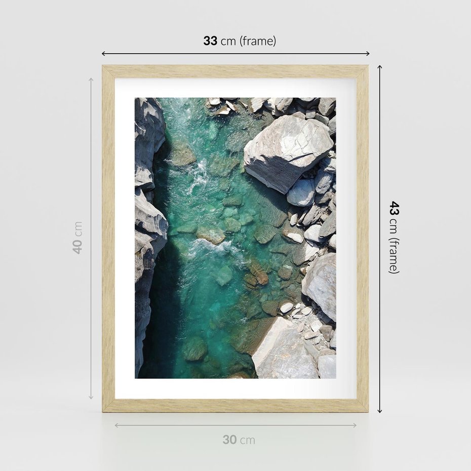 Plakat w ramie 30x40 - Spotkanie natury i siły - rzeka, skały - rama drewno