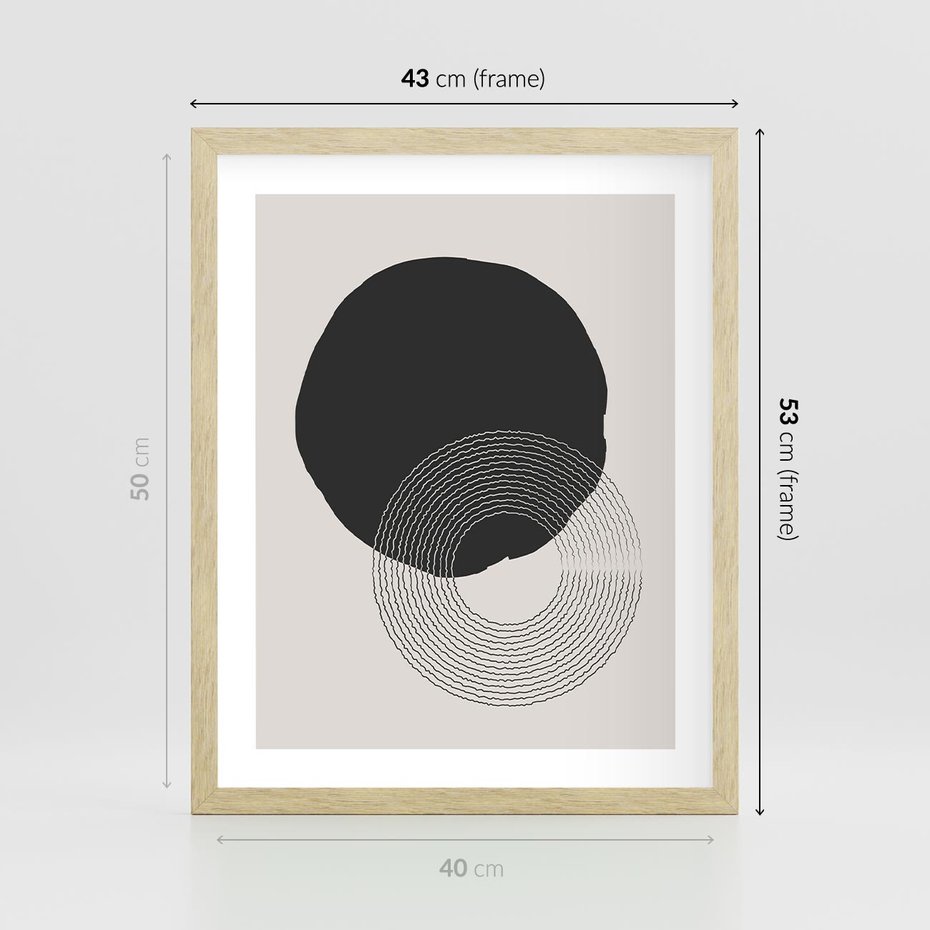 Plakat w ramie 40x50 - Migotliwa Opowieść - abstrakcyjna kompozycja, okręgi - rama drewno
