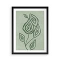 Plakat w ramie 50x70 - Szmaragdowy Oddech - abstrakcyjne delikatne zielone linie, podobne do gałęzi kwiatów - rama czarna