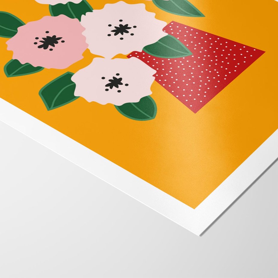 Plakat bez ramy 30x40 - Harmonijne Granice - abstrakcyjne kwiaty, żółte tło