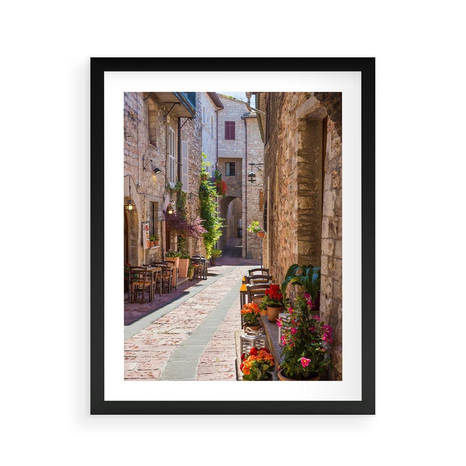 Plakat w ramie 40x50 - Malownicze Zakątki Miasta - uliczka, perspektywa - rama czarna