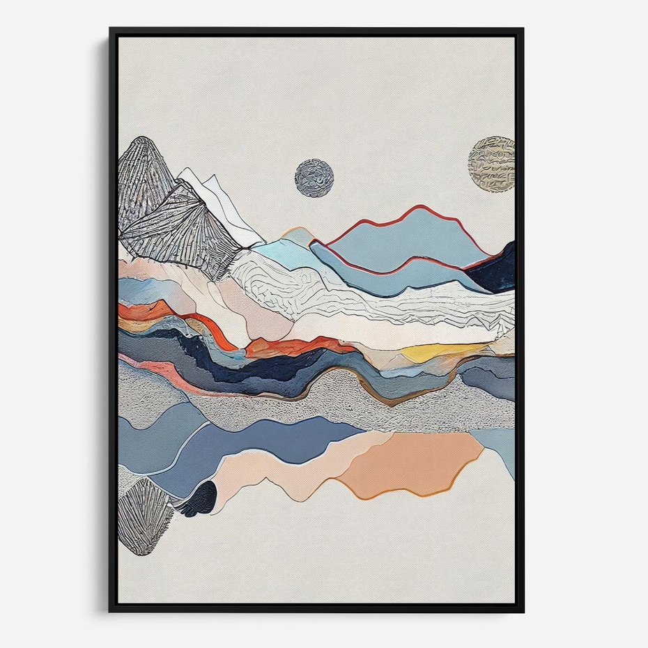 Obraz w ramie 70x100 - Dynamiczne Góry - akwarelowe graficzne góry, krajobraz - rama czarna