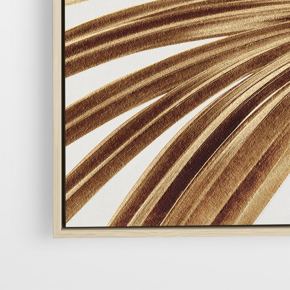 Obraz w ramie 80x80 - Egzotyczny Blask - złote, liście - rama drewno