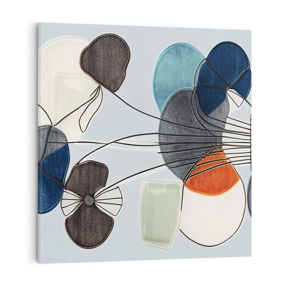 Obraz na płótnie 70x70 - Plamy w Niebieskim - sztuka abstrakcyjna, linie