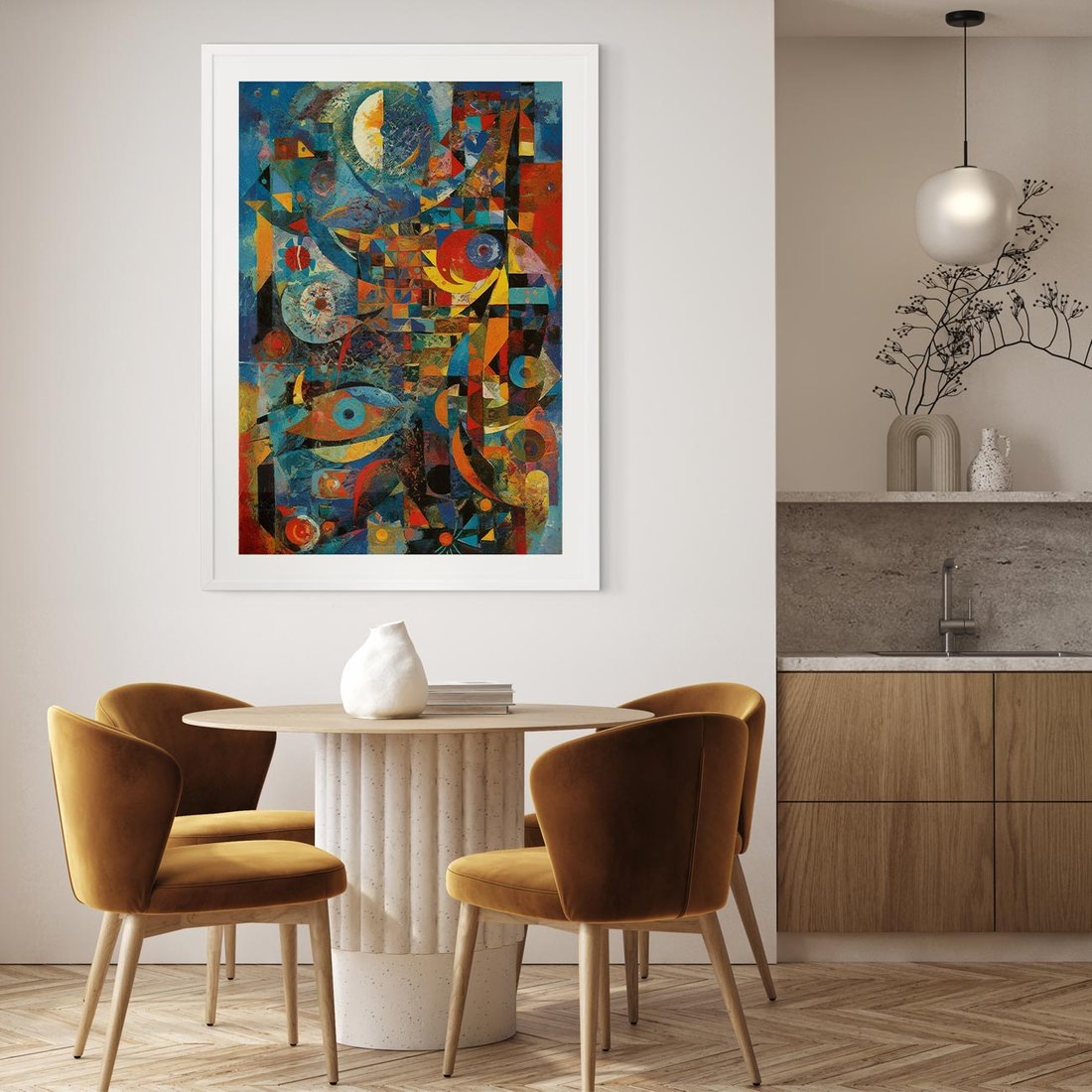 Plakat w ramie 50x70 - Migotliwe Przesunięcia Konturów - abstrakcyjny obraz, sztuka abstrakcji - rama biała