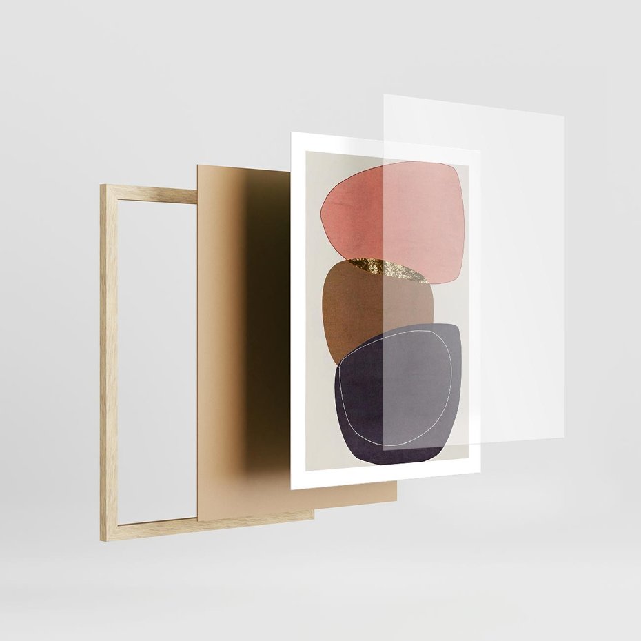 Plakat w ramie 50x70 - Rozkwitające Przenikające Formy - abstrakcyjny obraz, geometryczne formy - rama drewno
