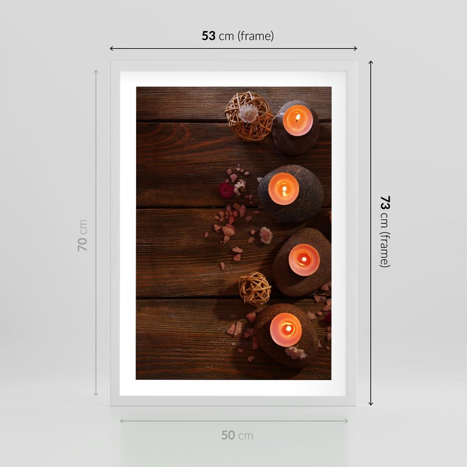 Plakat w ramie 50x70 - Relaksujące spa z pochodniami - spa, świece - rama biała