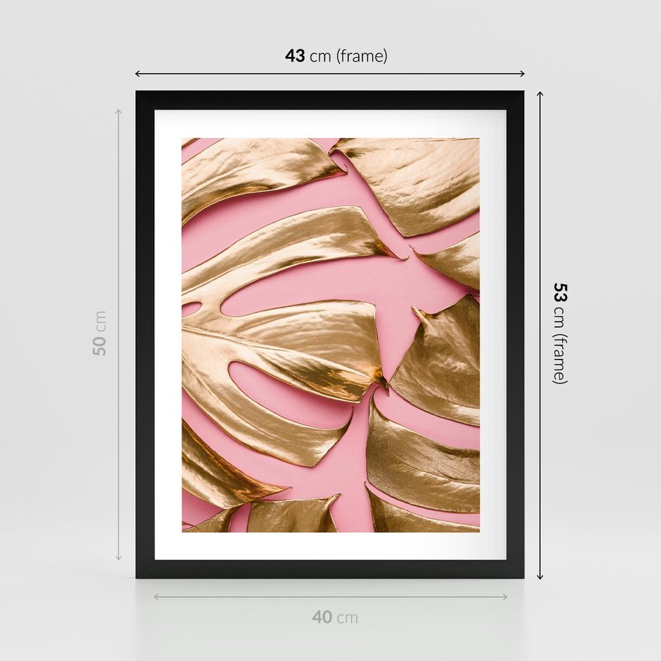 Plakat w ramie 40x50 - Przyjemność w Naturze - złote, liście - rama czarna