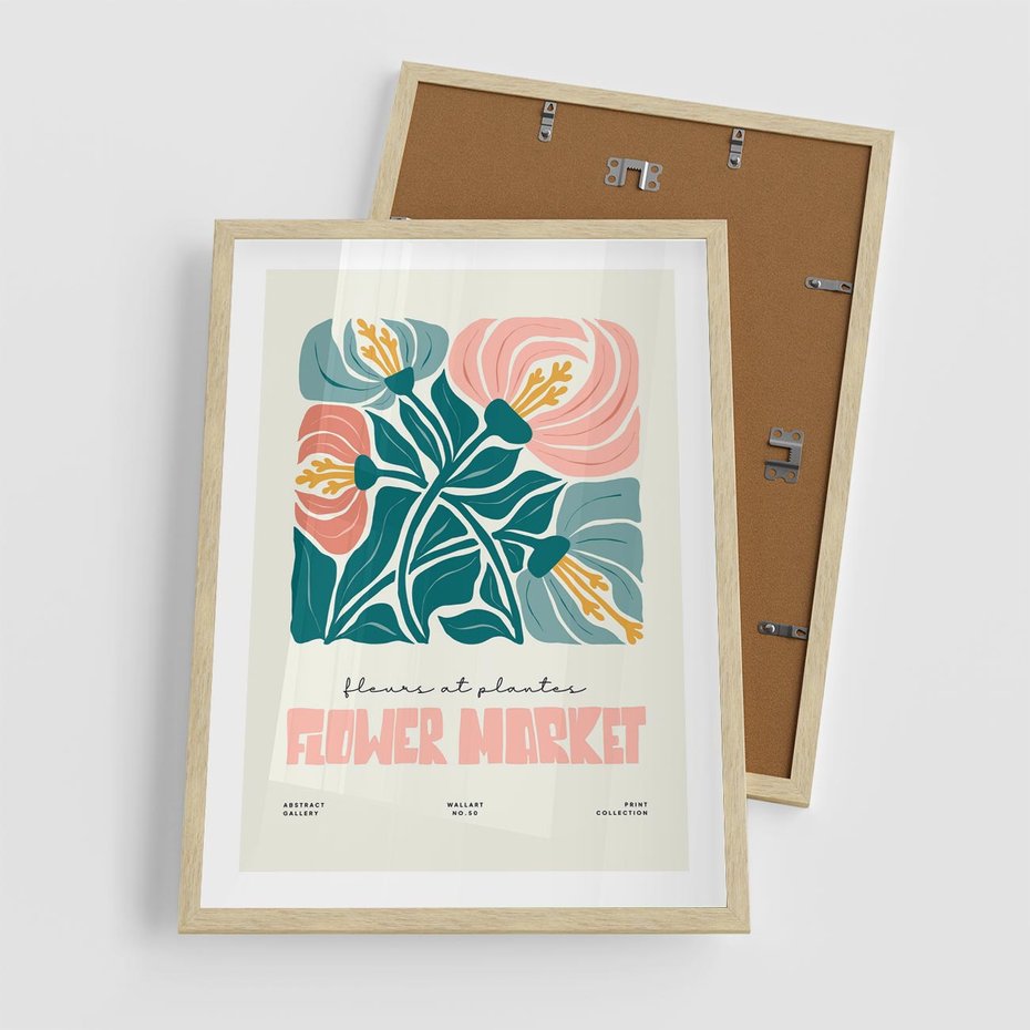 Plakat w ramie 50x70 - Taniec Kształtów - kwiaty, abstrakcyjna kompozycja - rama drewno