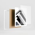Plakat w ramie 40x50 - Nowoczesna Surowość: Wieżowiec na Czarno-Białej Grafice - architektura, wieżowiec - rama biała