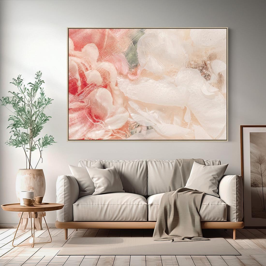 Obraz w ramie 100x70 - Kwiatowe hafty marzeń - abstrakcja przypominająca kwiaty, róże - rama drewno