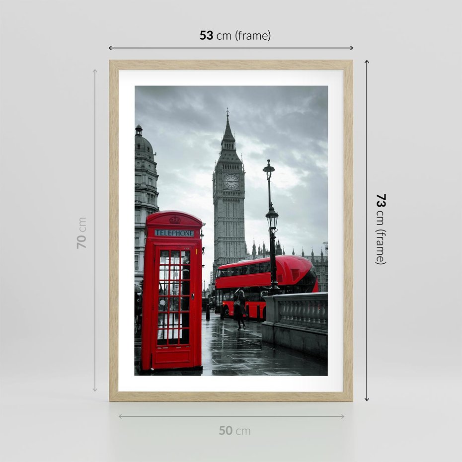 Plakat w ramie 50x70 - Uliczka z charakterystyczną budką w Londynie - Londyn, budka - rama drewno