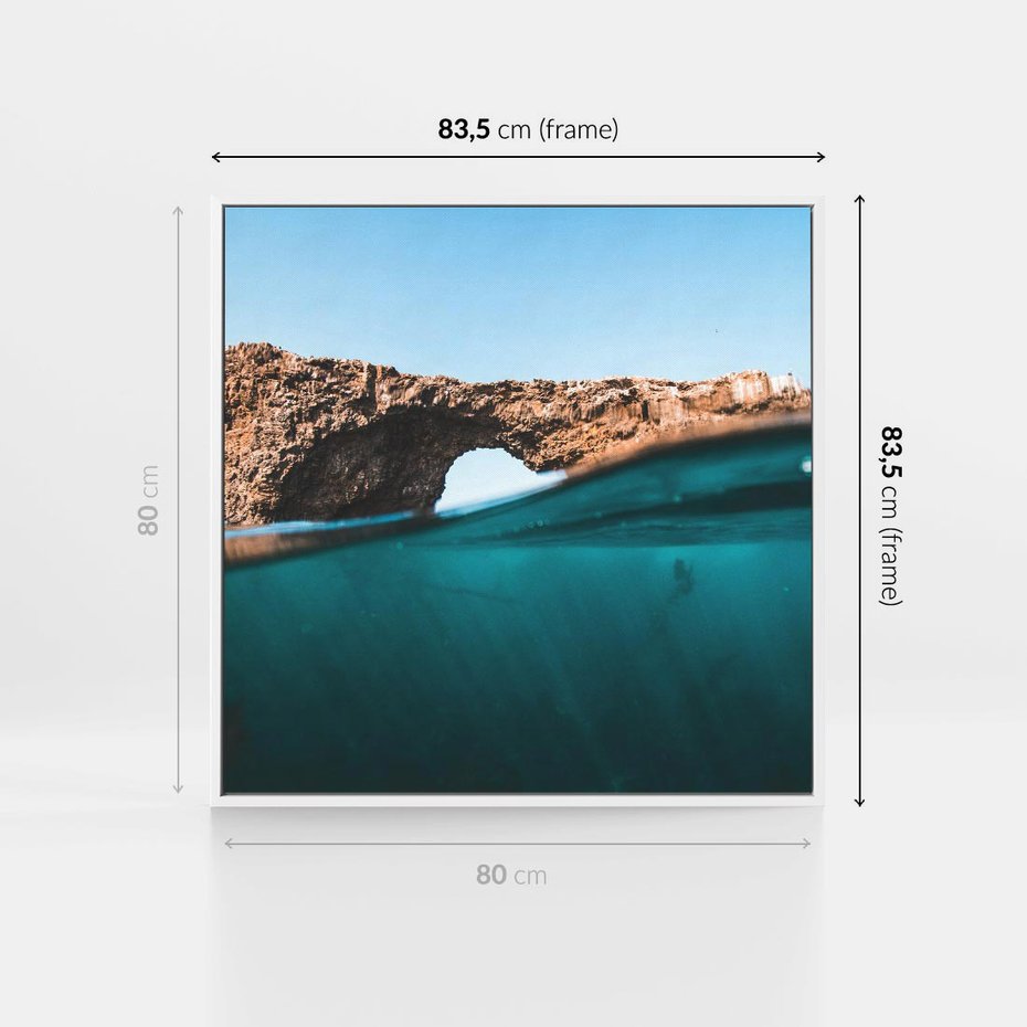 Obraz w ramie 80x80 - Tajemnicza Podwodna Kraina - fotografia, podwodna jaskinia - rama biała