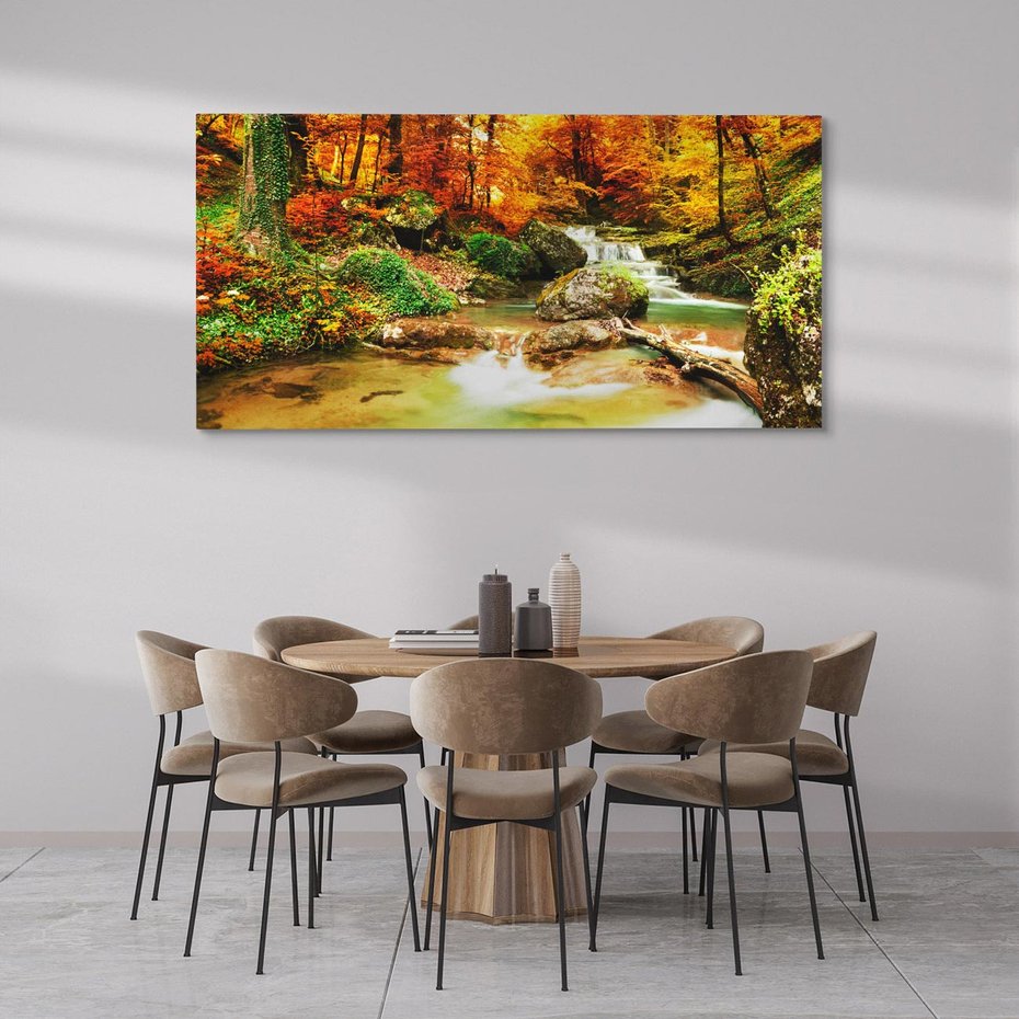 Obraz na płótnie 120x60 - Idylliczny las z bujnym strumykiem - las, drzewa