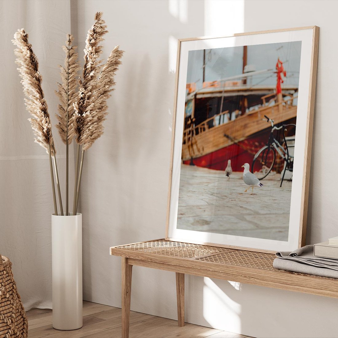 Plakat w ramie 50x70 - Przygoda na Horyzoncie - port, statek - rama drewno