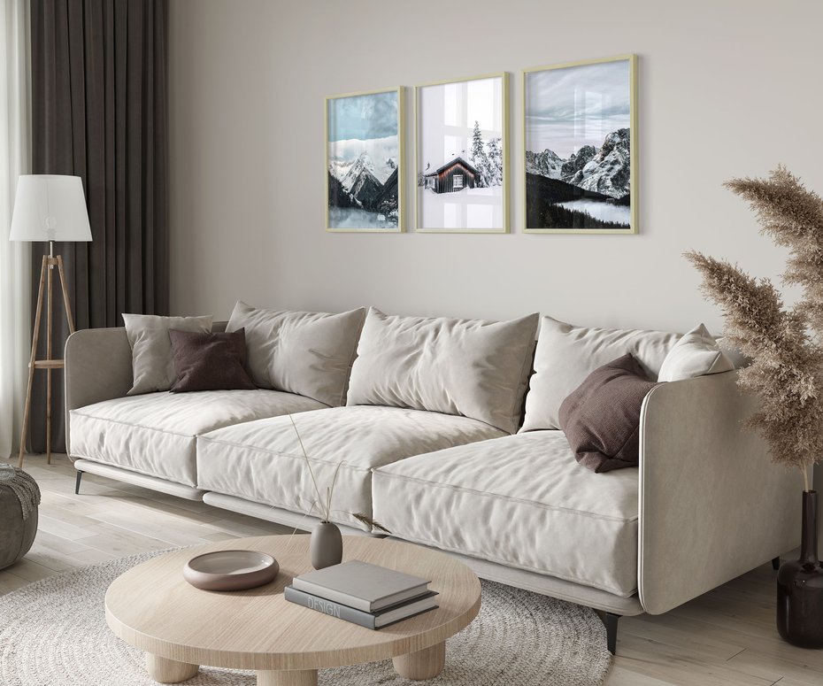 Zestaw obrazy w ramie 50x70 galeria - Górski, pejzaż, zima - rama drewno