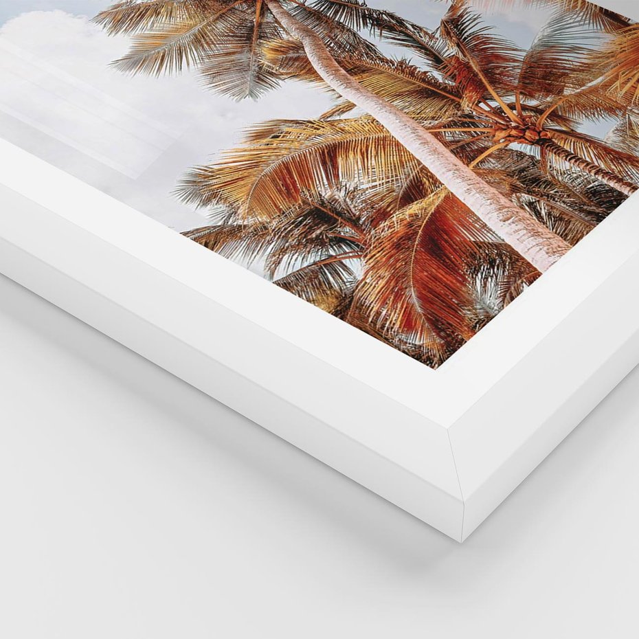 Plakat w ramie 30x40 - Plażowa Idylla z Palmami - palmy, rajska plaża - rama biała