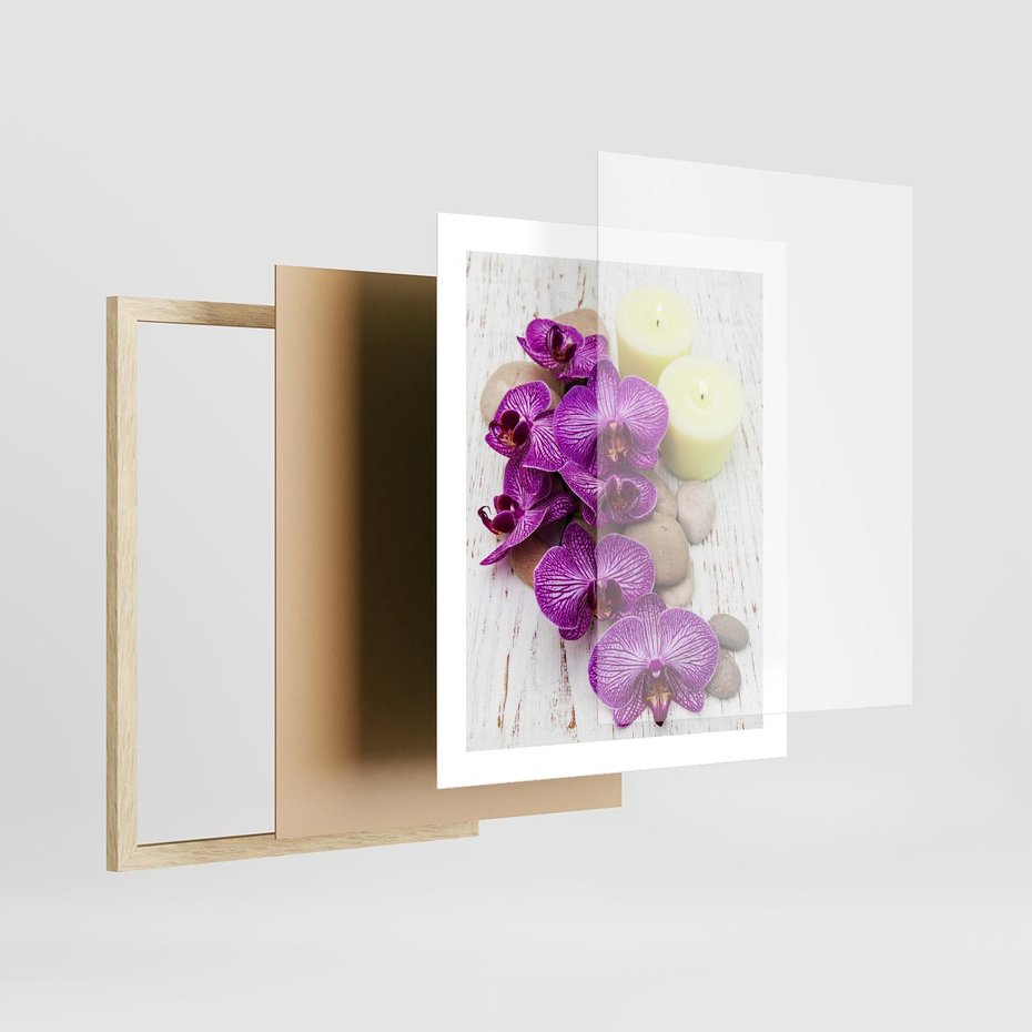 Plakat w ramie 40x50 - Relaksujące spa w otoczeniu orchidei - spa, świece - rama drewno