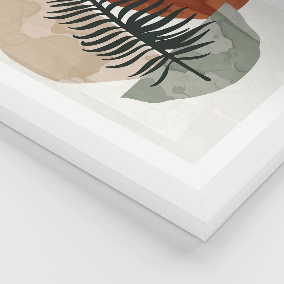 Plakat w ramie 40x50 - Czarna Palma w Brązowej Abstrakcji - grafika, akwarela - rama biała